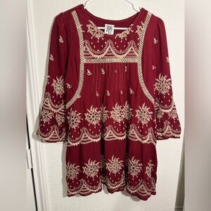 Ivy Jane Eyelet Embroidered Tunic Womens Small Deep Wine Bohemian Peasant Blouse
